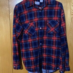 Casual Red and Blue Plaid Button-Down Shirt